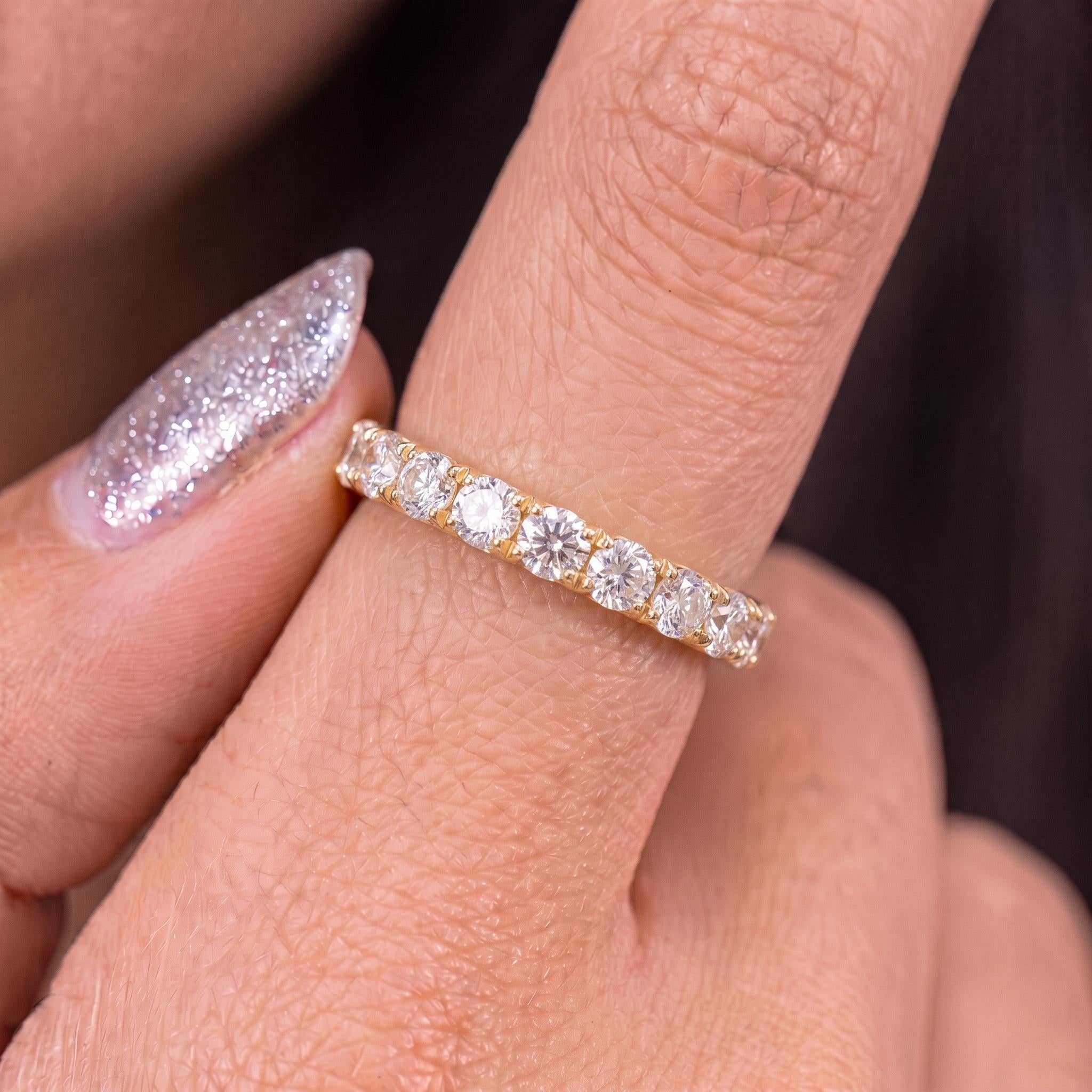 2.5mm French Pave Eternity Ring, 14K Gold Full Eternity Stackable Band, Anniversary Ring Gift for Her, Promise Ring