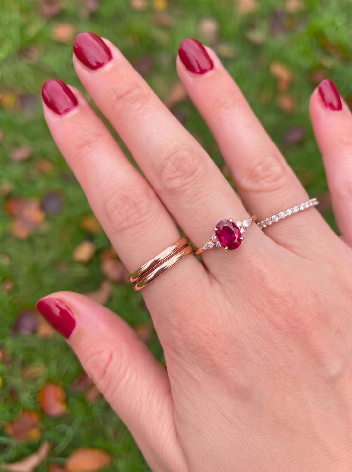 Ruby & Diamond Engagement Ring | Oval Red Gemstone Cluster Ring | Delicate Anniversary Ring Gift for Her