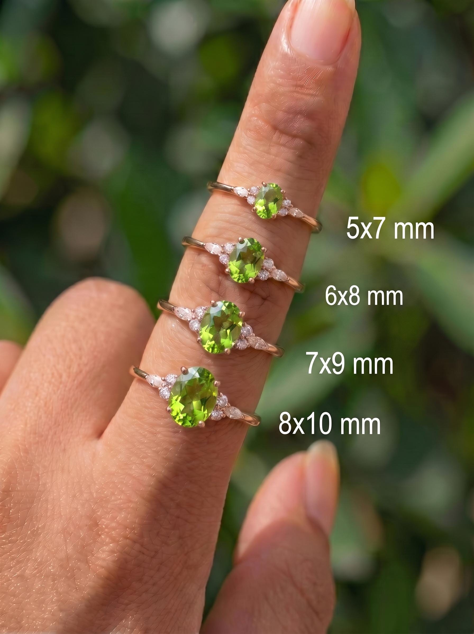 Vibrant Peridot & Diamond Cluster Ring | 14K Gold Delicate Oval Gemstone Ring | August Birthstone Gift for Her | Engagement Promise Ring