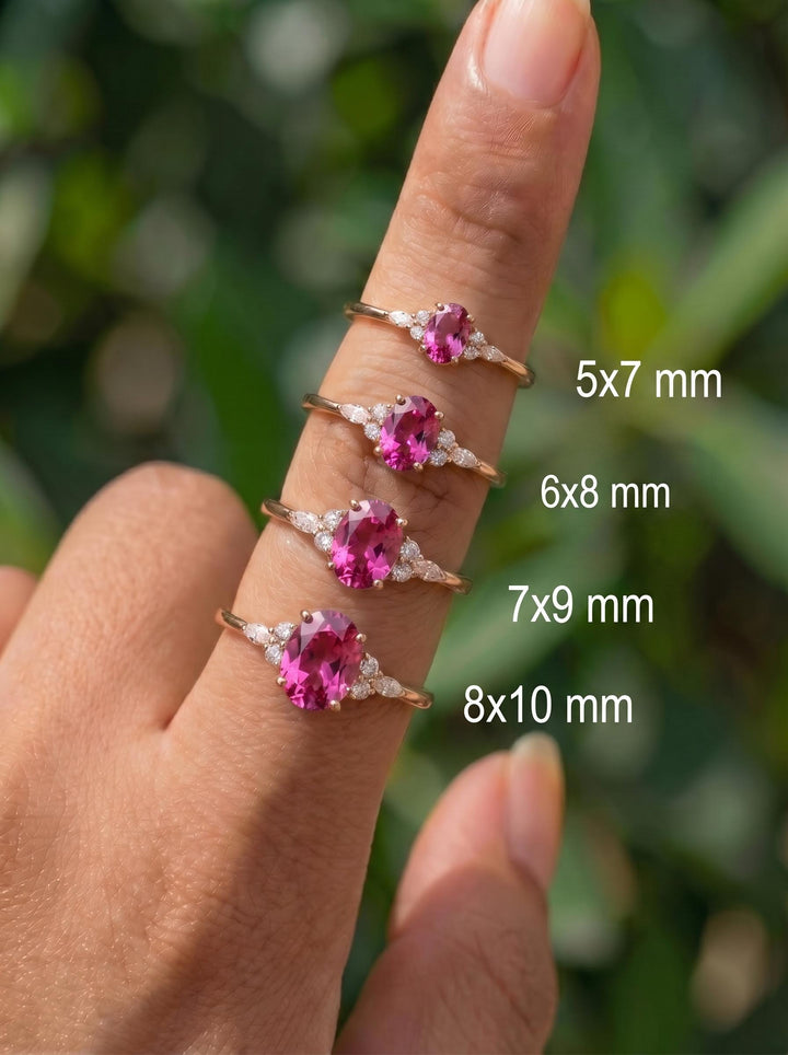 Elegant Oval Pink Tourmaline Ring | Diamond Cluster Engagement Ring | Delicate Promise Ring | Anniversary Ring Gift for Her