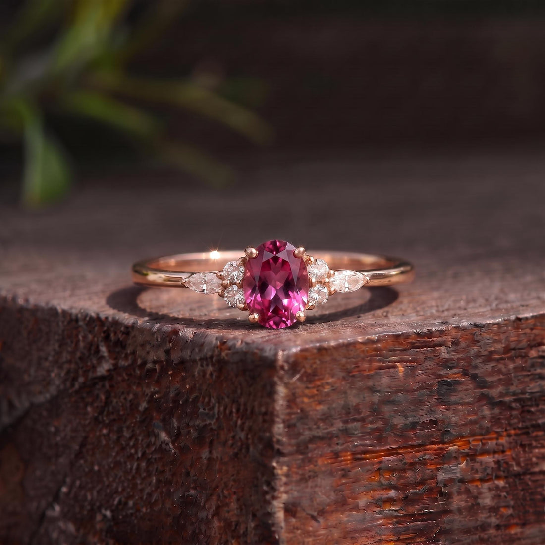 Elegant Oval Pink Tourmaline Ring | Diamond Cluster Engagement Ring | Delicate Promise Ring | Anniversary Ring Gift for Her
