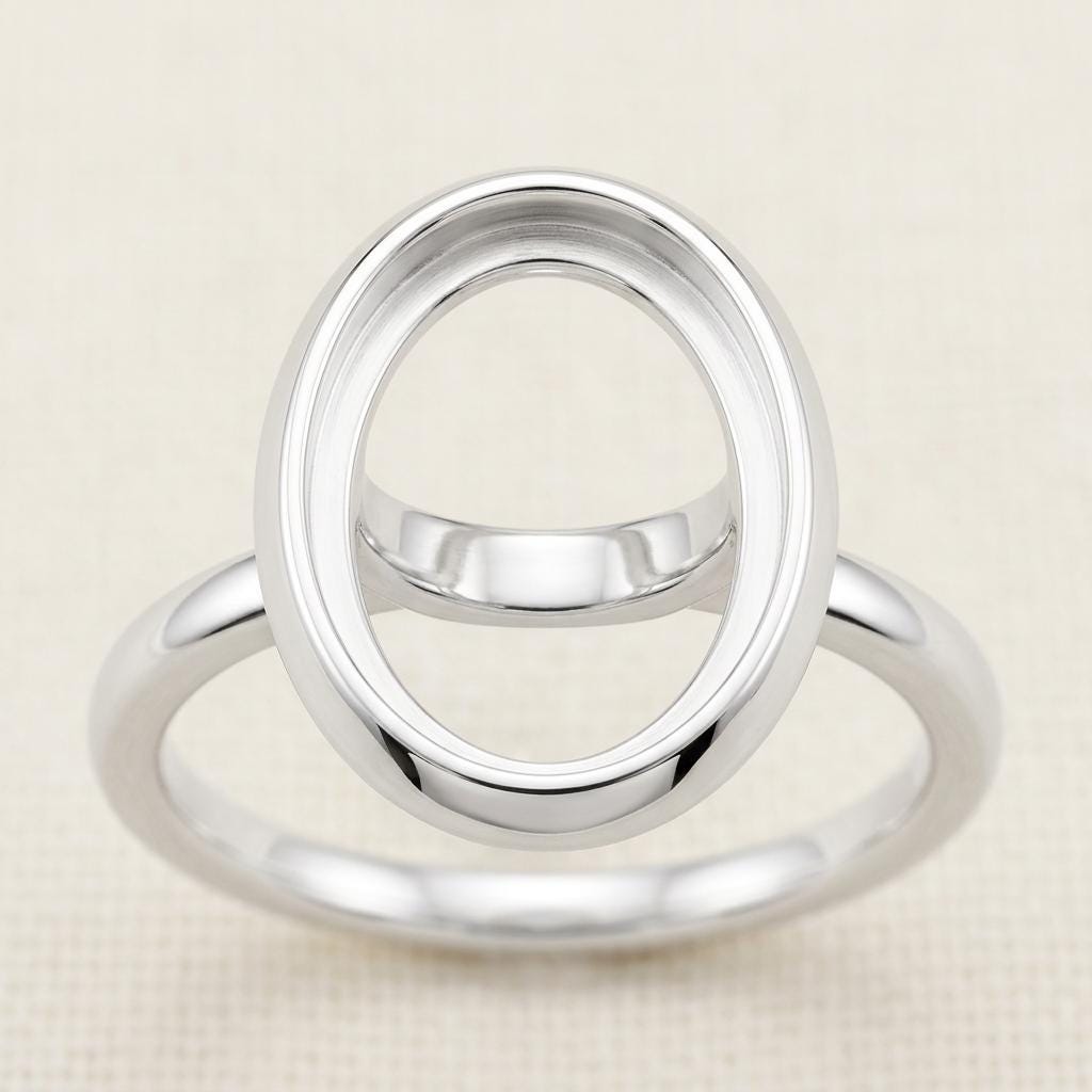Blank Ring Mount Oval 8x6mm, Plain Band 925 Silver Semi Mount Bezel Setting with U Cradle, Jewelry Making Supply