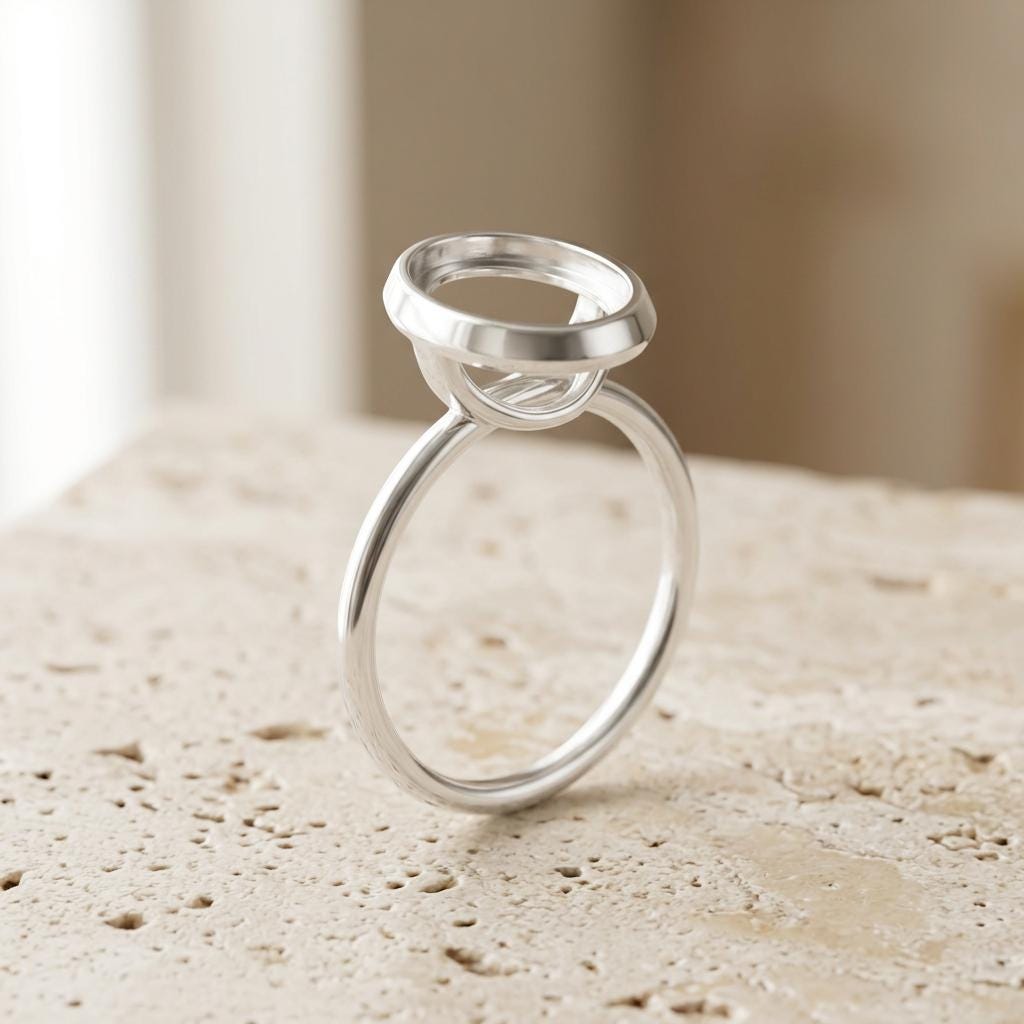 Blank Ring Mount Oval 8x6mm, Plain Band 925 Silver Semi Mount Bezel Setting with U Cradle, Jewelry Making Supply