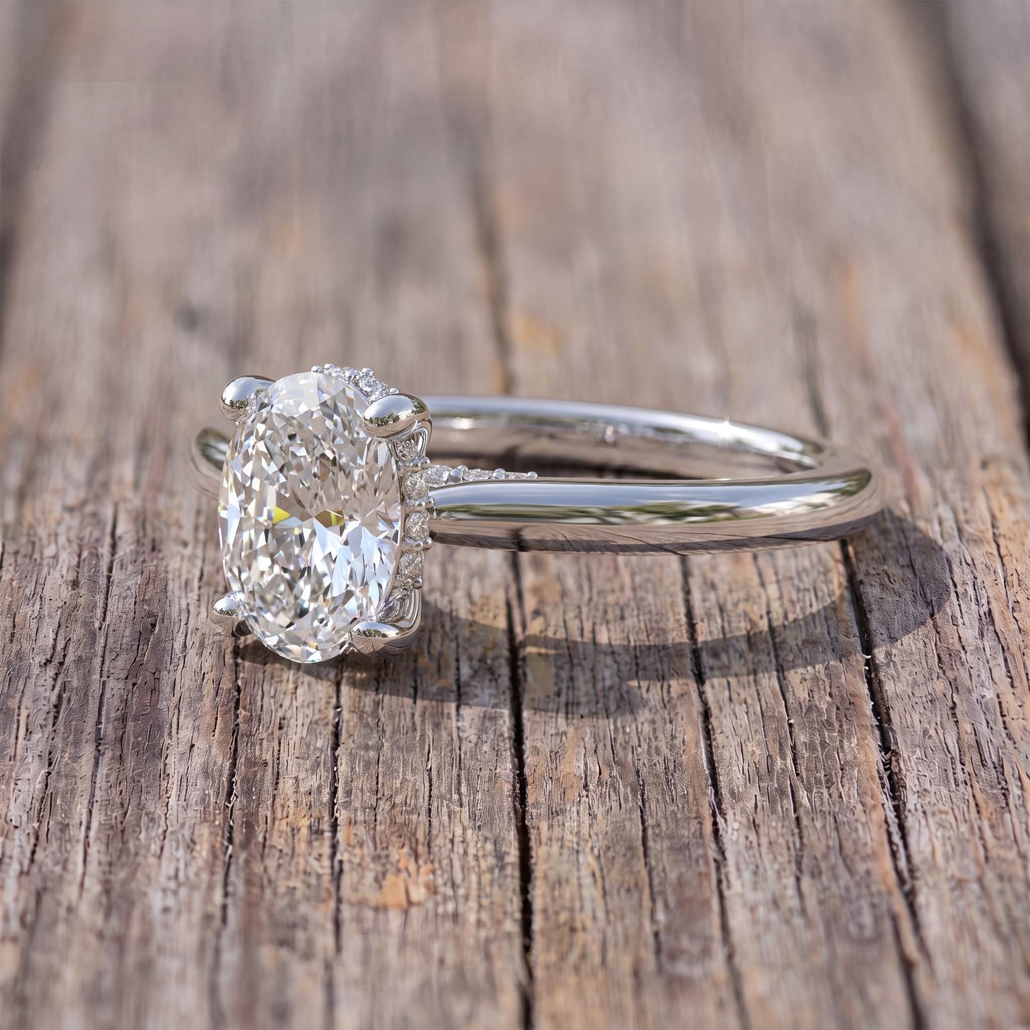 1.25 CT Elegant Oval Cut Diamond Engagement Ring | Hidden Halo Pavé Solitaire Ring | 14K Gold Proposal Ring | Anniversary Ring Gift for Her