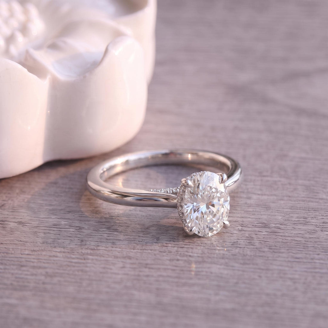 1.25 CT Elegant Oval Cut Diamond Engagement Ring | Hidden Halo Pavé Solitaire Ring | 14K Gold Proposal Ring | Anniversary Ring Gift for Her