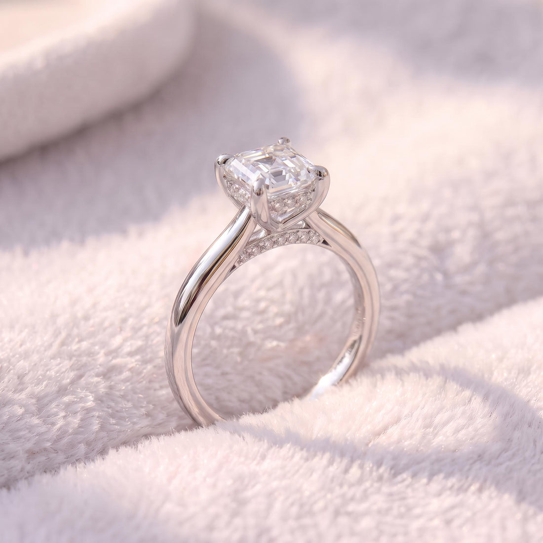 Asscher Cut Diamond Solitaire Engagement Ring | Classic Cathedral Set Proposal Ring | Timeless Anniversary Gift for Her
