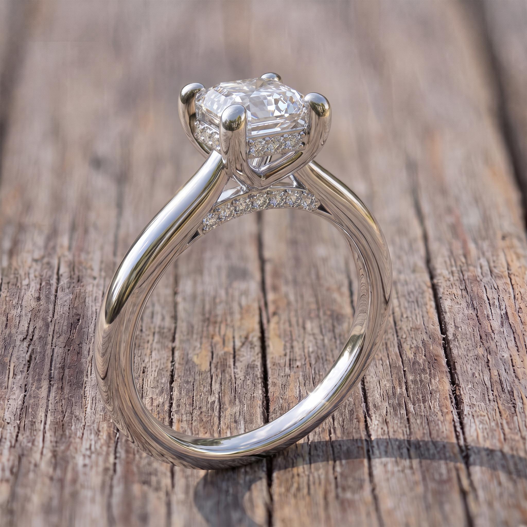 Asscher Cut Diamond Solitaire Engagement Ring | Classic Cathedral Set Proposal Ring | Timeless Anniversary Gift for Her