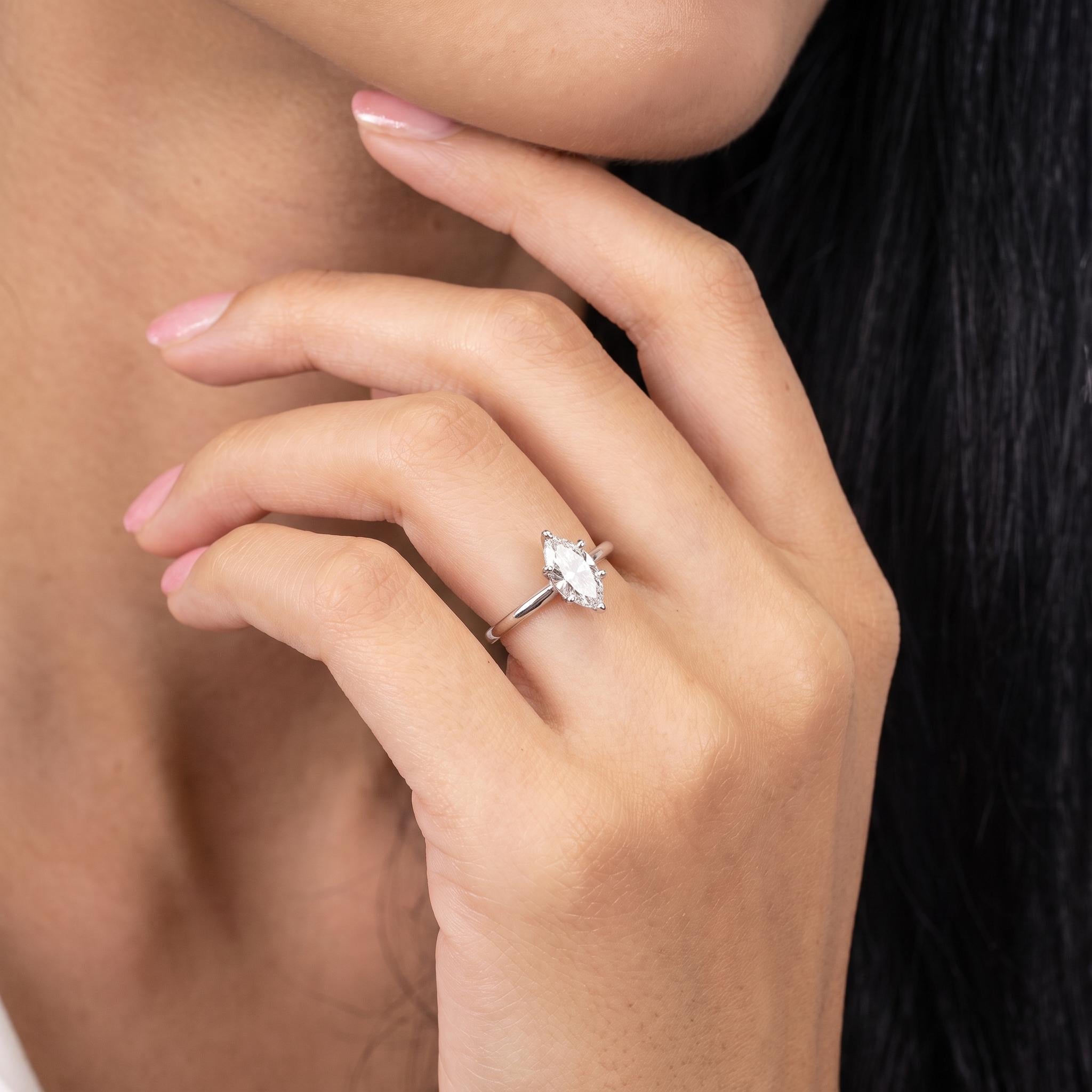 Elegant Marquise Diamond Solitaire Ring | Unique Bubble Prong Engagement Ring | 14K Gold Promise Ring | Anniversary Gift