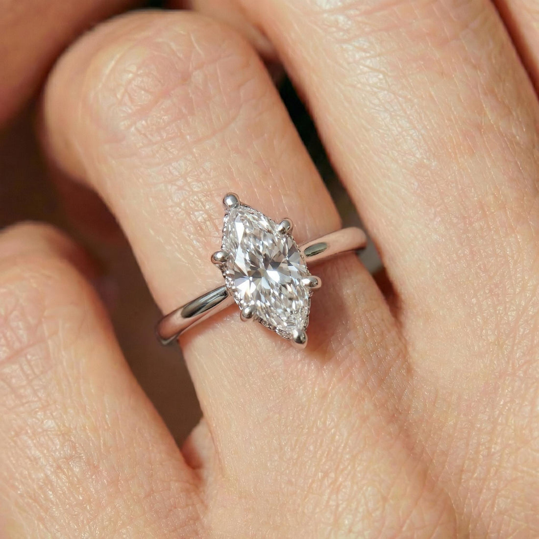 Elegant Marquise Diamond Solitaire Ring | Unique Bubble Prong Engagement Ring | 14K Gold Promise Ring | Anniversary Gift