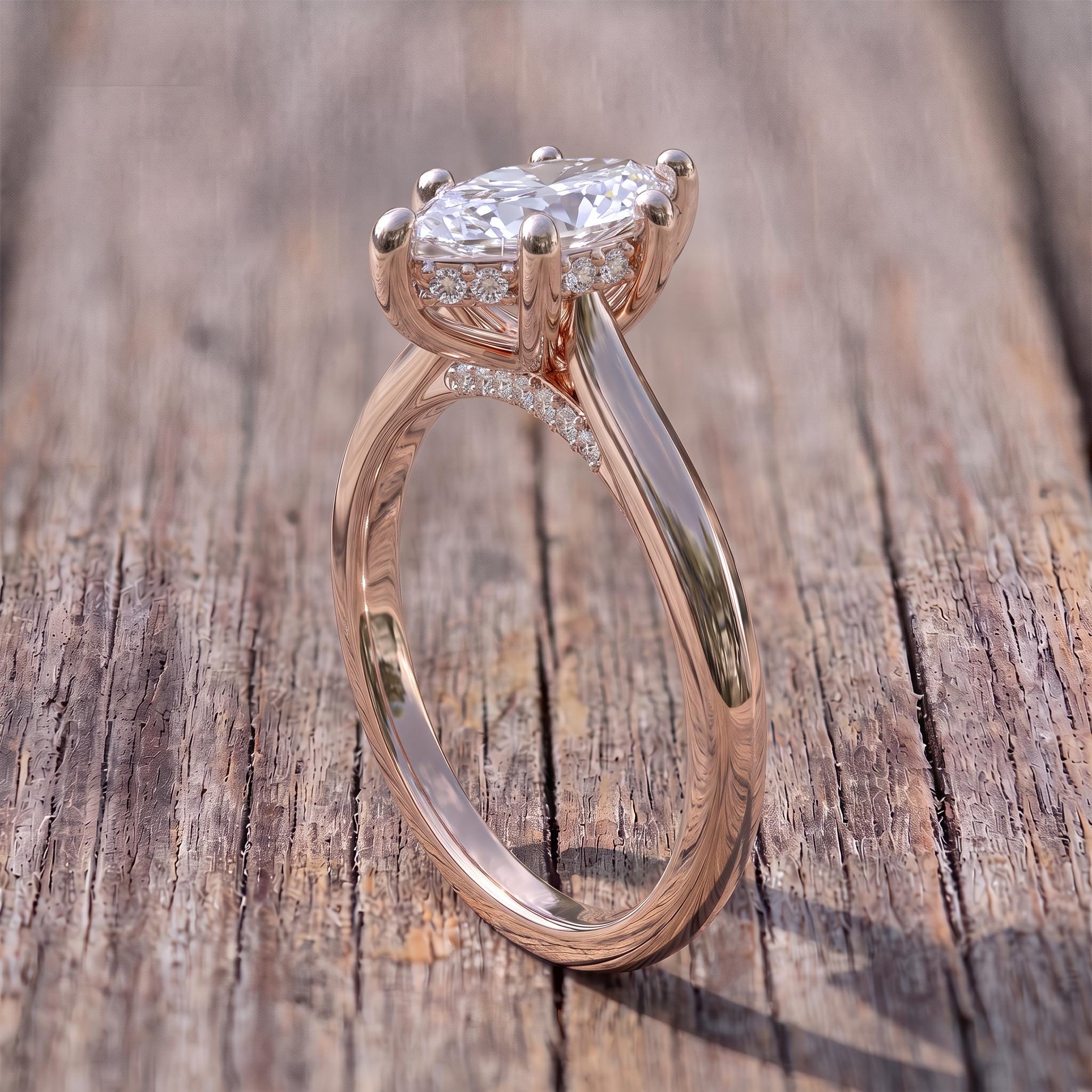 Elegant Marquise Diamond Solitaire Ring | Unique Bubble Prong Engagement Ring | 14K Gold Promise Ring | Anniversary Gift