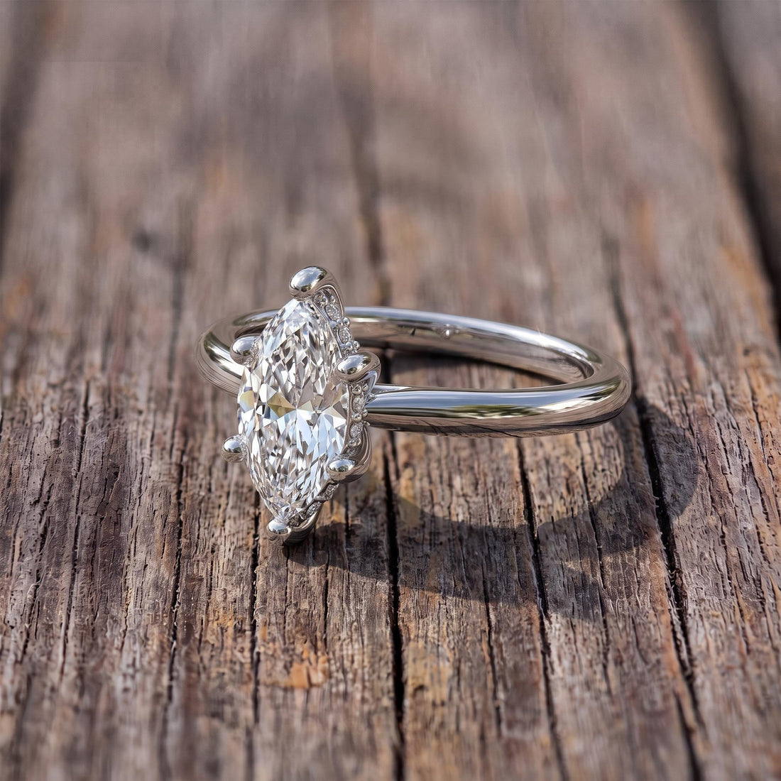 Elegant Marquise Diamond Solitaire Ring | Unique Bubble Prong Engagement Ring | 14K Gold Promise Ring | Anniversary Gift