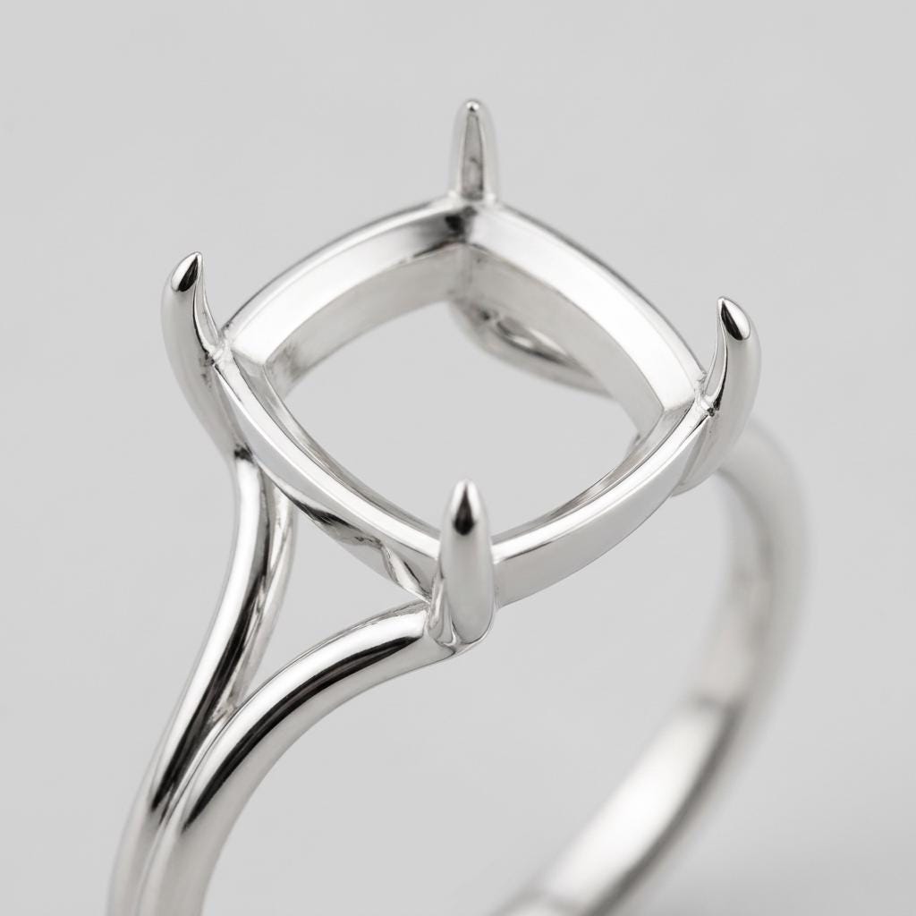 Elongated Cushion Semi Mount Ring Setting 10x8mm, 925 Sterling Silver Split Shank Ring Mount, 4 Prong Empty Setting for DIY