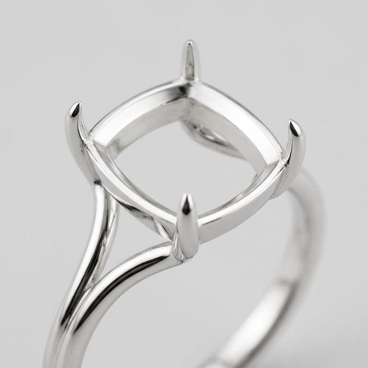 Elongated Cushion Semi Mount Ring Setting 10x8mm, 925 Sterling Silver Split Shank Ring Mount, 4 Prong Empty Setting for DIY