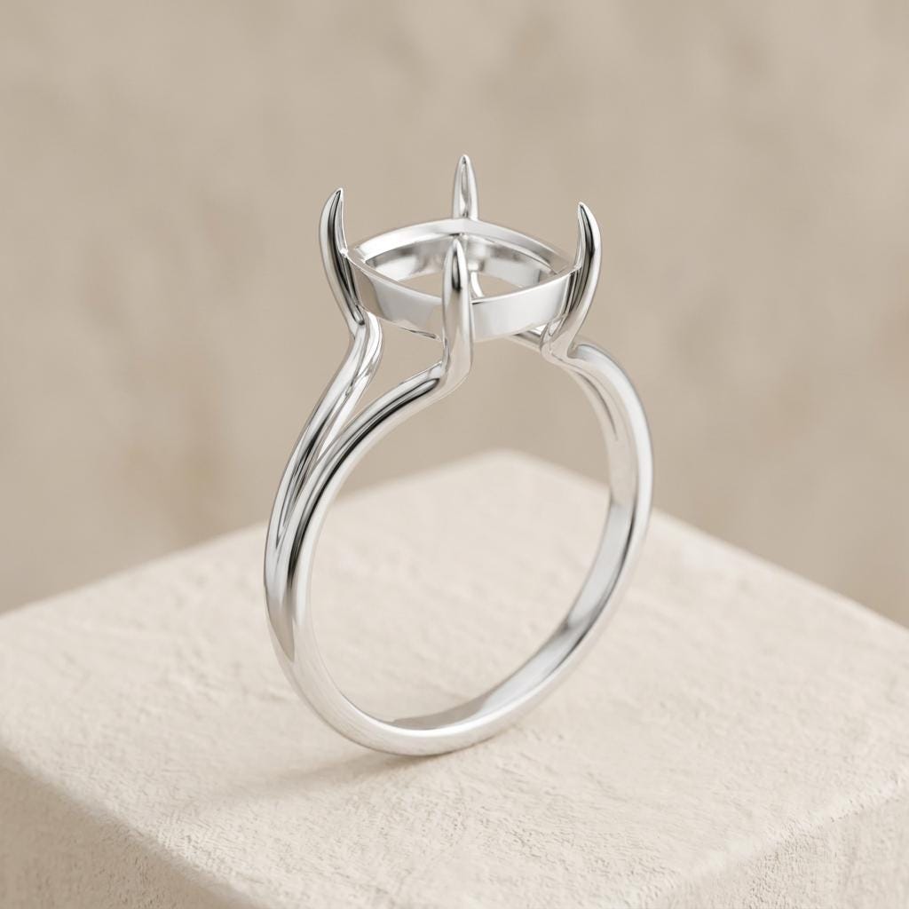 Engagement Ring Mount, Elongated Cushion 9x7mm Split Shank, 925 Sterling Silver 4 Prong Semi Mount Setting Only for DIY