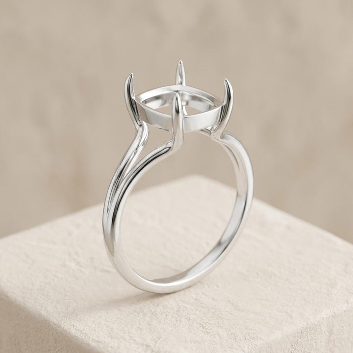 Engagement Ring Mount, Elongated Cushion 9x7mm Split Shank, 925 Sterling Silver 4 Prong Semi Mount Setting Only for DIY