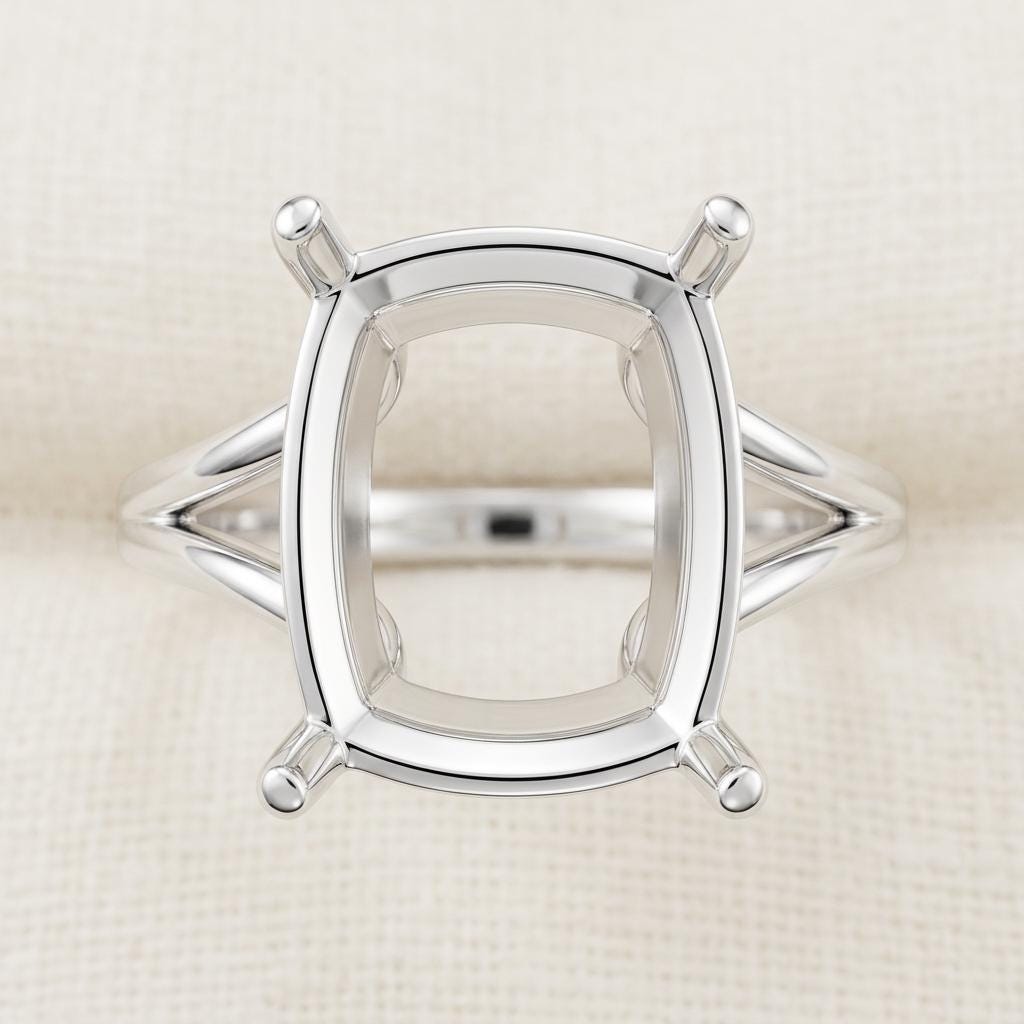 Engagement Ring Mount, Elongated Cushion 9x7mm Split Shank, 925 Sterling Silver 4 Prong Semi Mount Setting Only for DIY