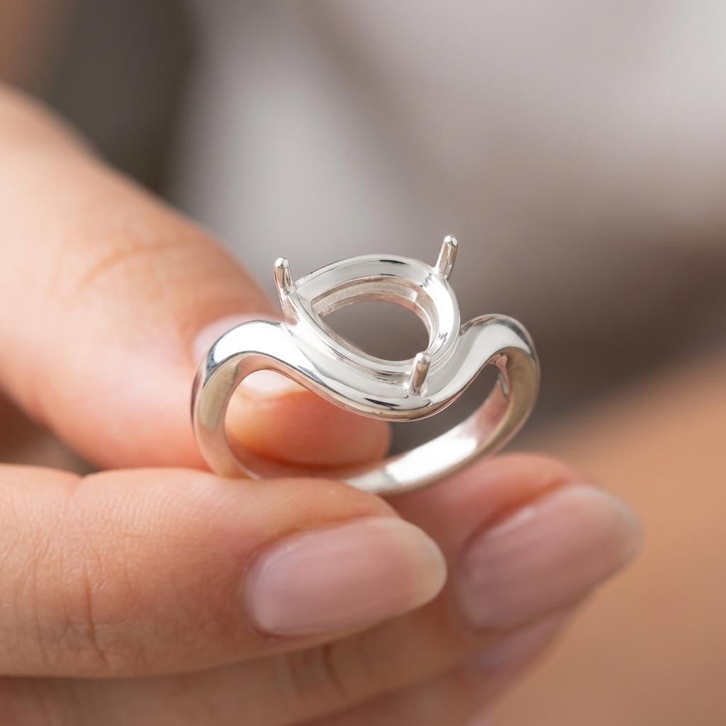 Pear Semi Mount Ring Setting 8x6mm, 925 Sterling Silver East West Bypass Ring Mount, 3 Prong Empty Setting for DIY