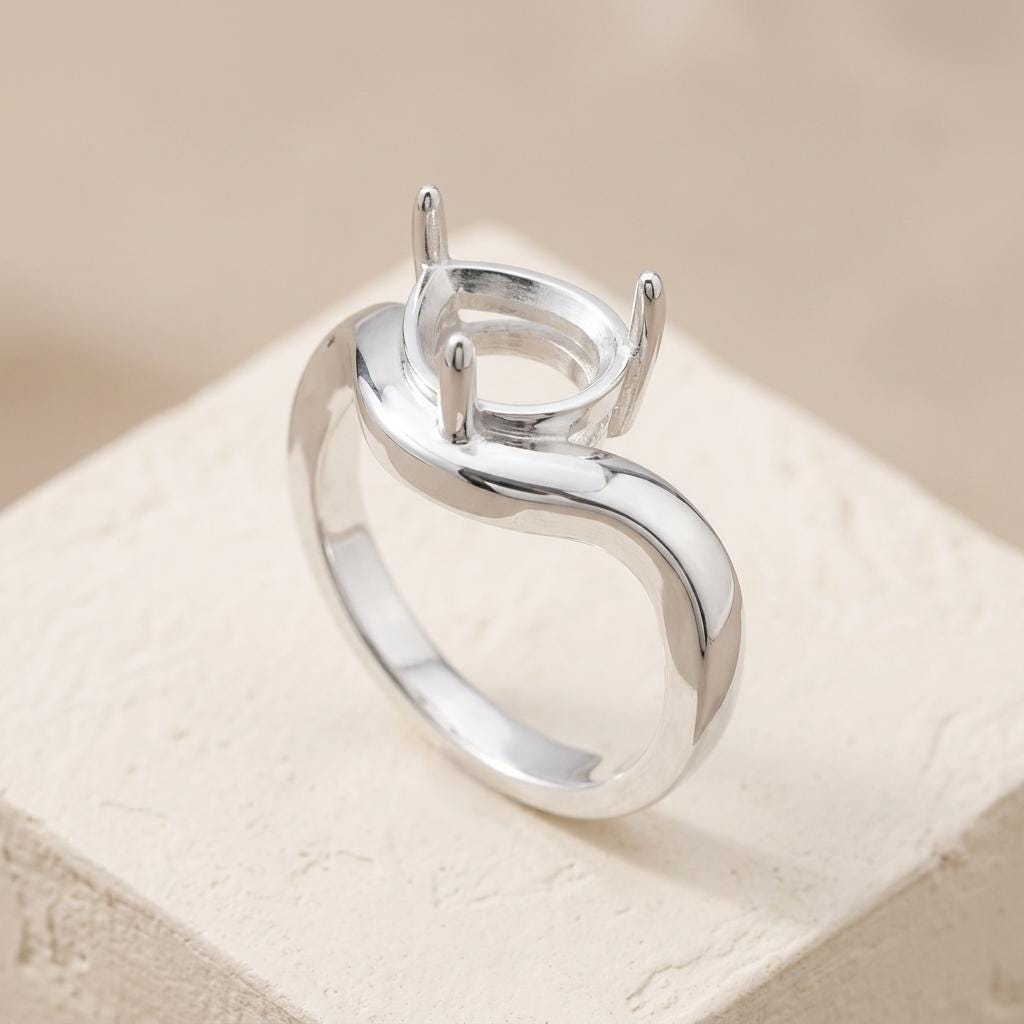 Pear Semi Mount Ring Setting 8x6mm, 925 Sterling Silver East West Bypass Ring Mount, 3 Prong Empty Setting for DIY