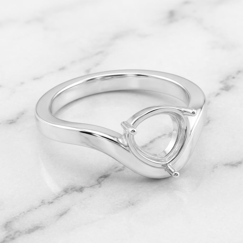 Pear Semi Mount Ring Setting 8x6mm, 925 Sterling Silver East West Bypass Ring Mount, 3 Prong Empty Setting for DIY