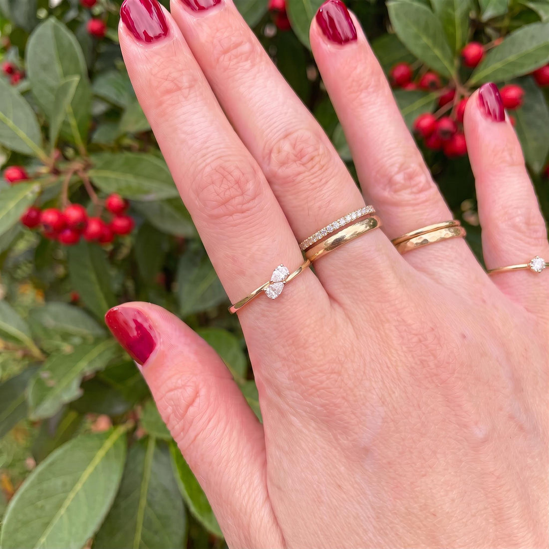 Delicate Two Pear Diamond Bypass Ring, Dainty Promise Ring, Unique Toi et Moi Engagement Ring, Anniversary Gift for Her