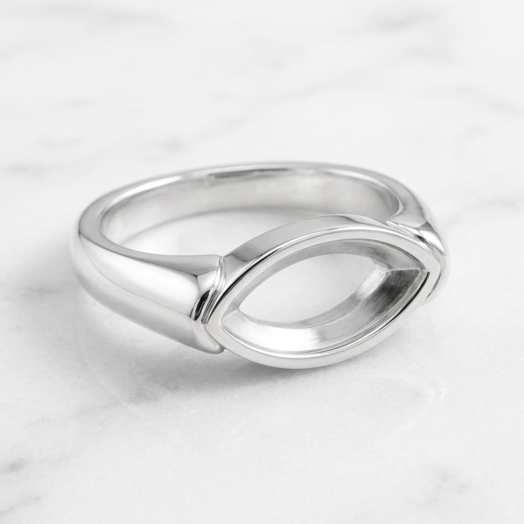 Marquise Semi Mount Ring Setting 10x5mm, 925 Sterling Silver East West Bezel Ring Mount, Empty Smooth Bezel Setting for DIY