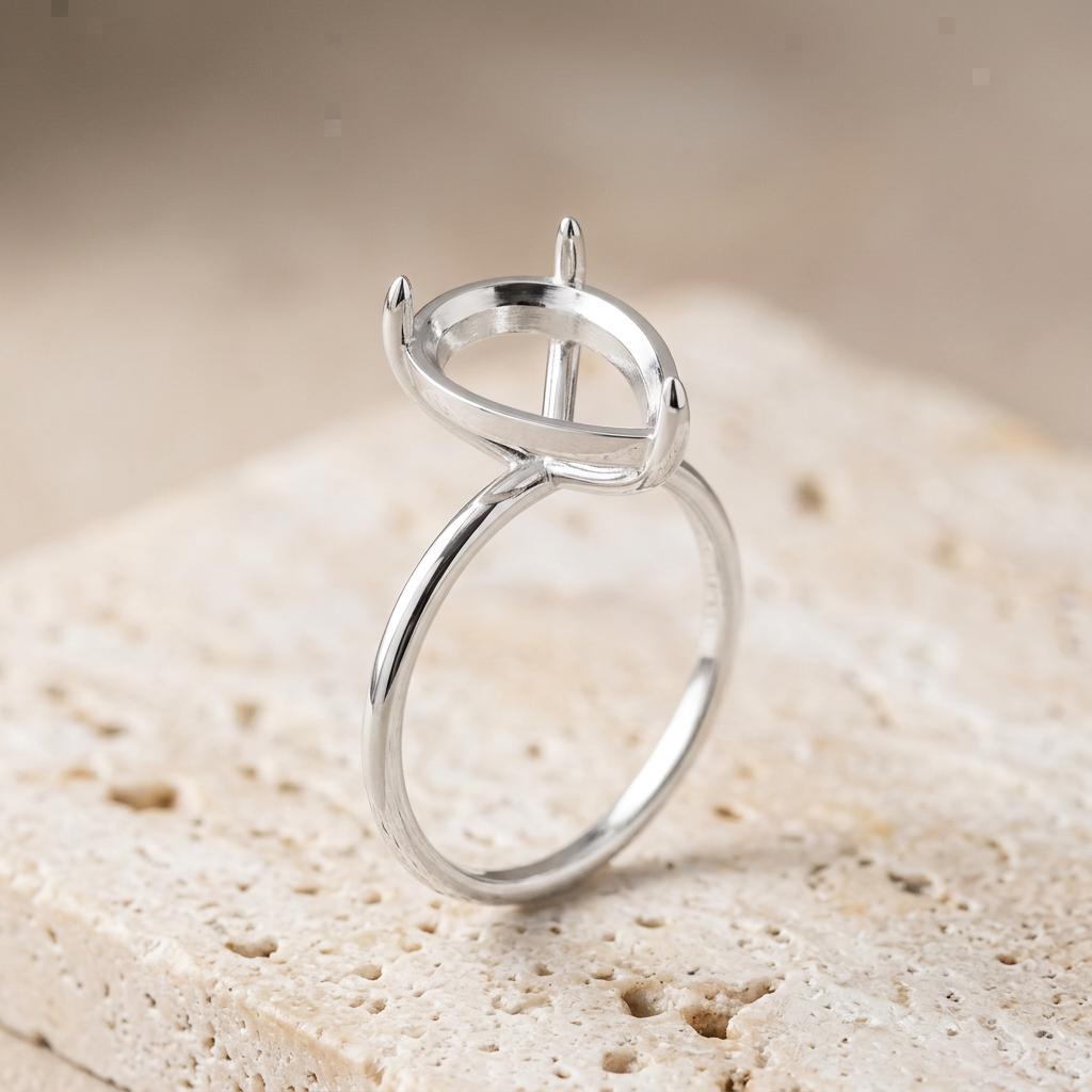 Pear Semi Mount Ring Setting, 925 Sterling Silver Dainty Solitaire Ring Mount, 3 Prong Empty Ring Setting for DIY