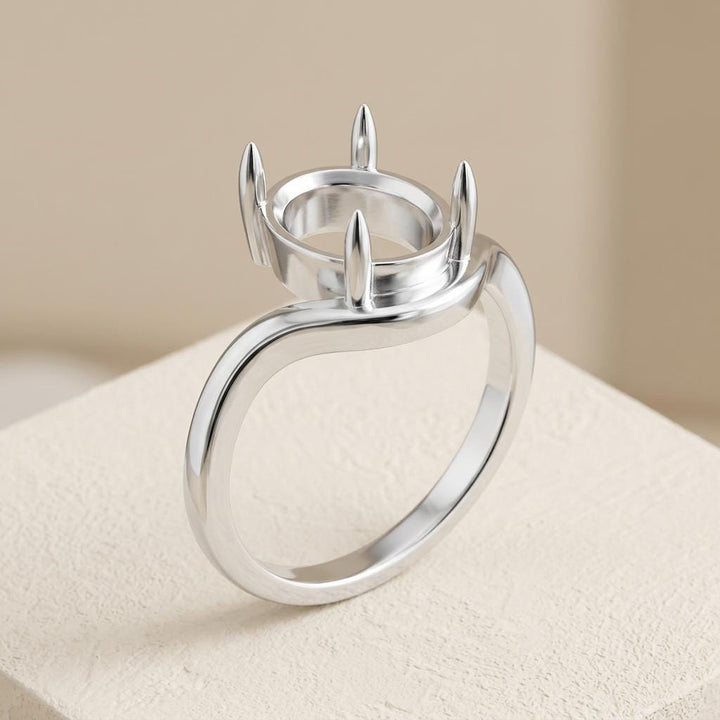 925 Sterling Silver Oval Ring Mount 8x6mm, East West Bypass 4-Prong Semi Mount, Wedding Ring Base Setting Only