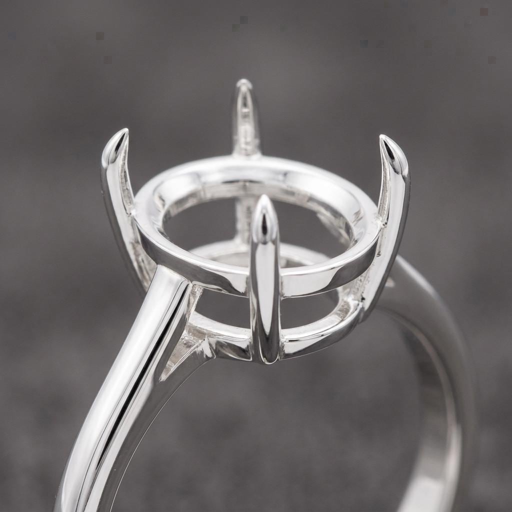 Custom Ring Base Oval 9x7mm, 925 Silver Setting Without Center Piece, 4 Claw East West Cathedral Semi Mount for Jewelers