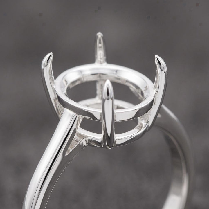 Custom Ring Base Oval 9x7mm, 925 Silver Setting Without Center Piece, 4 Claw East West Cathedral Semi Mount for Jewelers