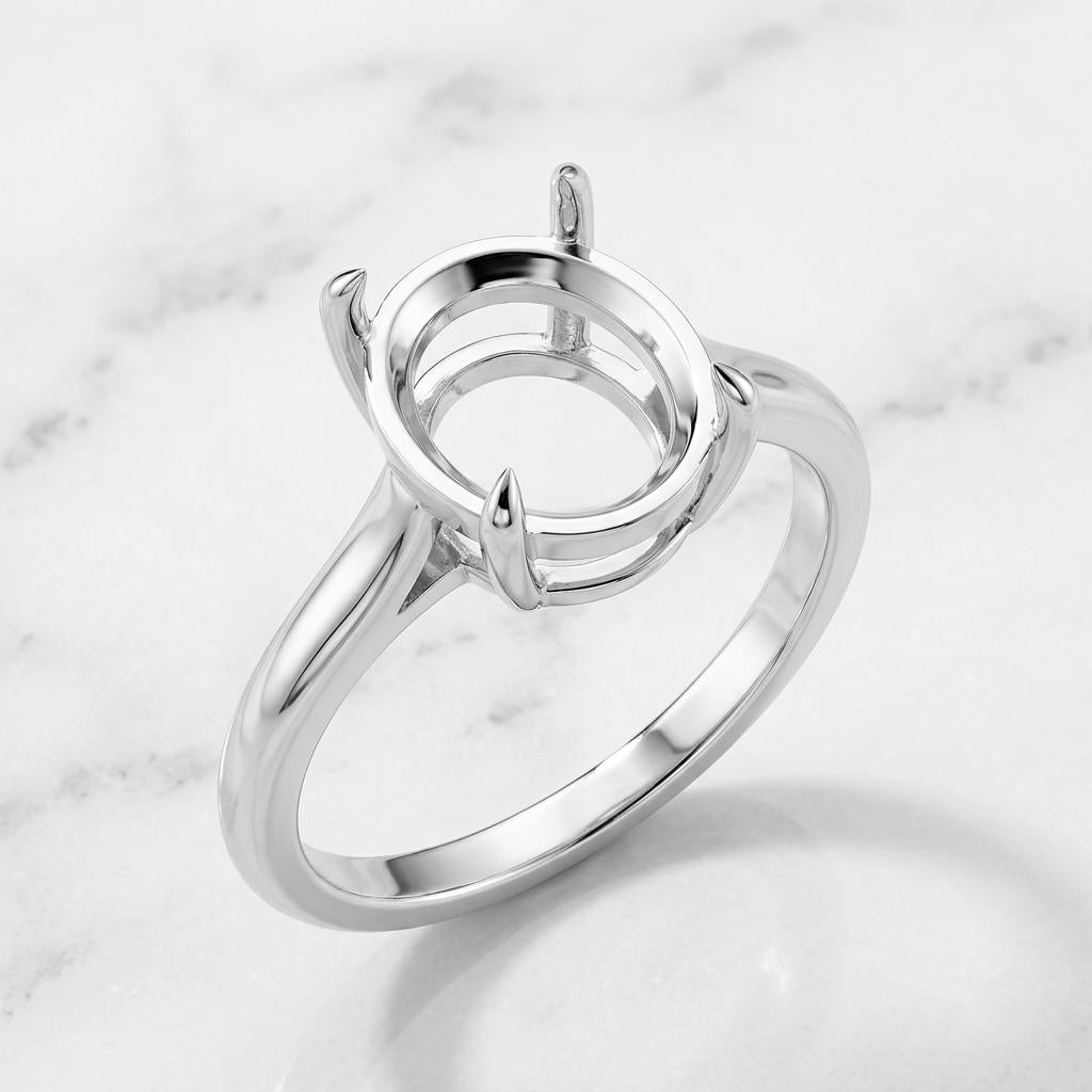 Custom Ring Base Oval 9x7mm, 925 Silver Setting Without Center Piece, 4 Claw East West Cathedral Semi Mount for Jewelers