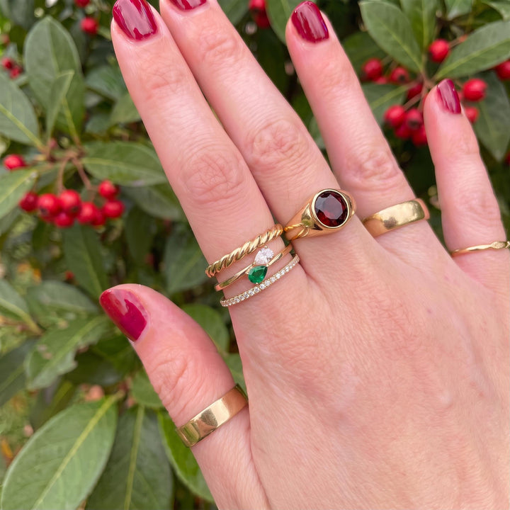 Pear Cut Emerald & Diamond Bypass Ring | Two Stone Promise Ring | Delicate Anniversary Gift for Her | Unique Engagement Jewelry