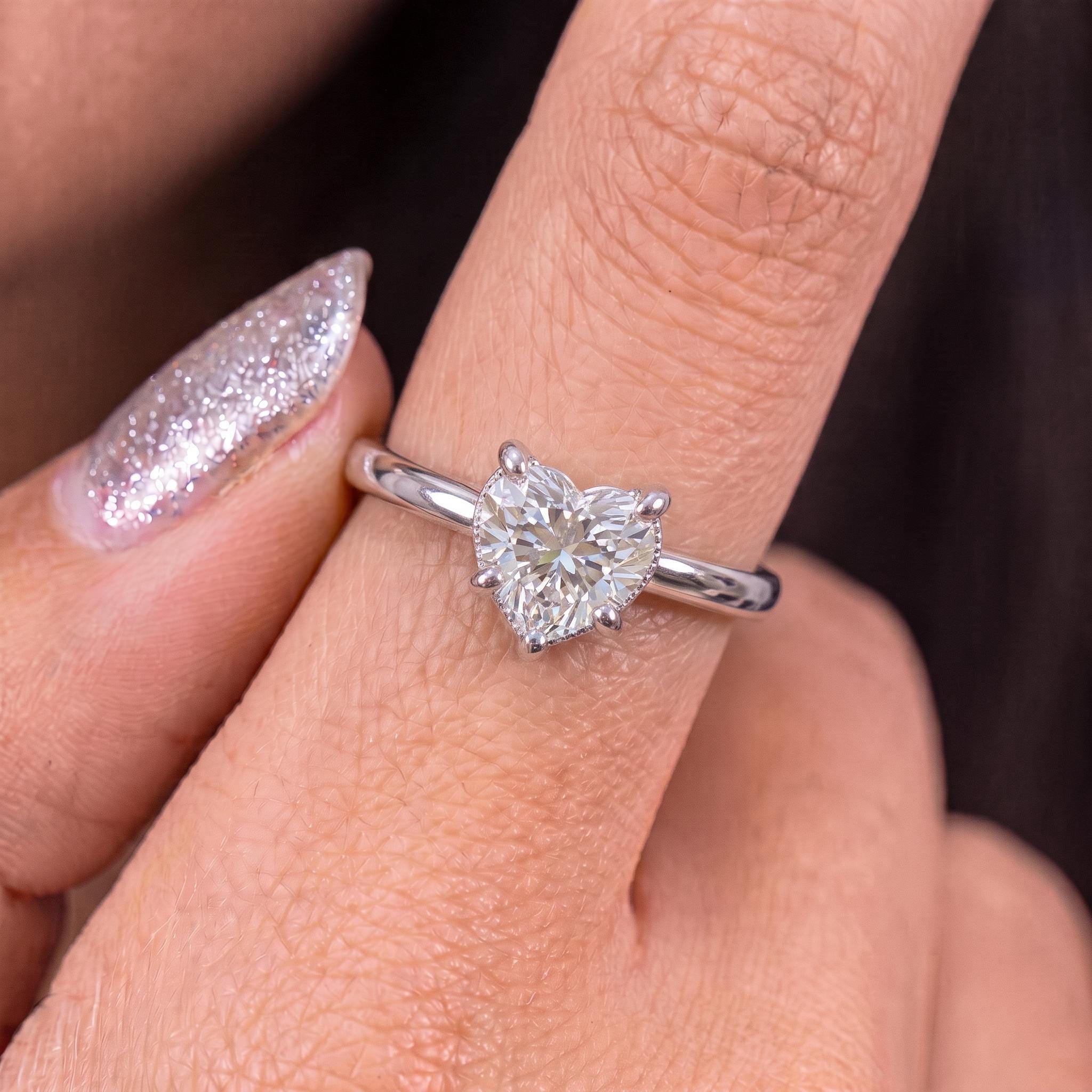 Heart Shaped Diamond Engagement Ring, Solitaire Promise Ring, Dainty Anniversary Gift for Her, Unique Wedding Proposal Jewelry