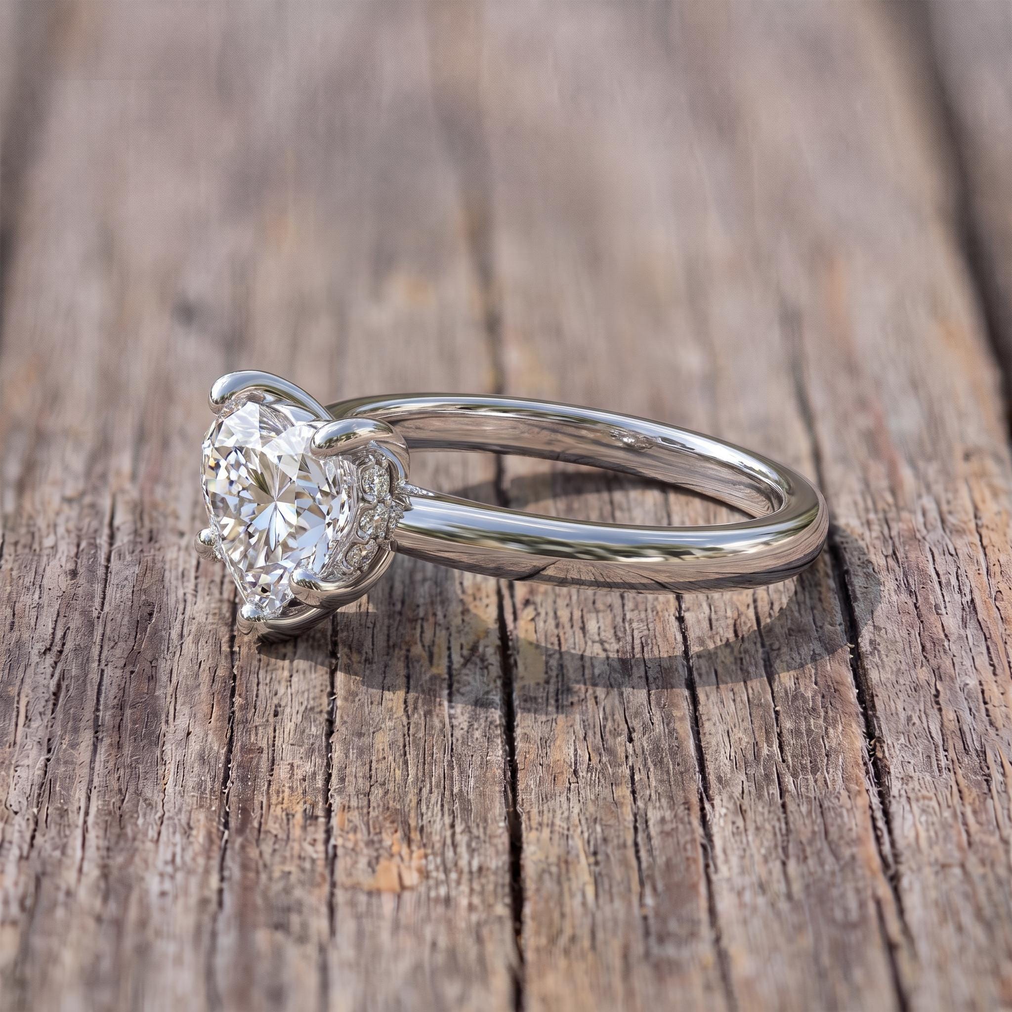 Heart Shaped Diamond Engagement Ring, Solitaire Promise Ring, Dainty Anniversary Gift for Her, Unique Wedding Proposal Jewelry