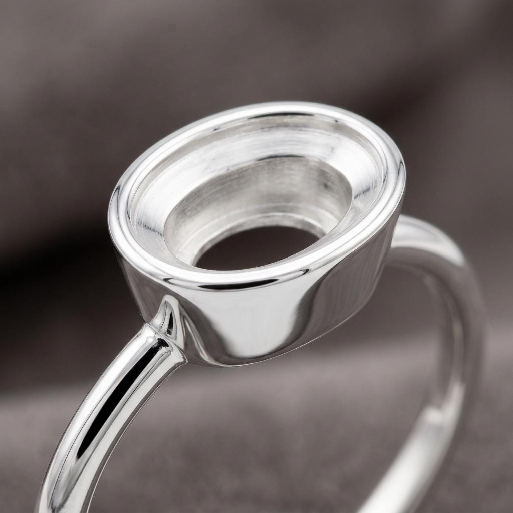 Oval Semi Mount Ring Setting 7x5mm, 925 Sterling Silver Bezel Ring Mount, Dainty Empty Bezel Cup Setting for DIY