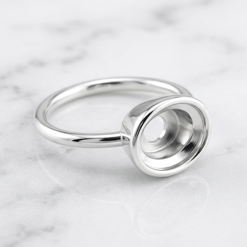 Oval Semi Mount Ring Setting 7x5mm, 925 Sterling Silver Bezel Ring Mount, Dainty Empty Bezel Cup Setting for DIY