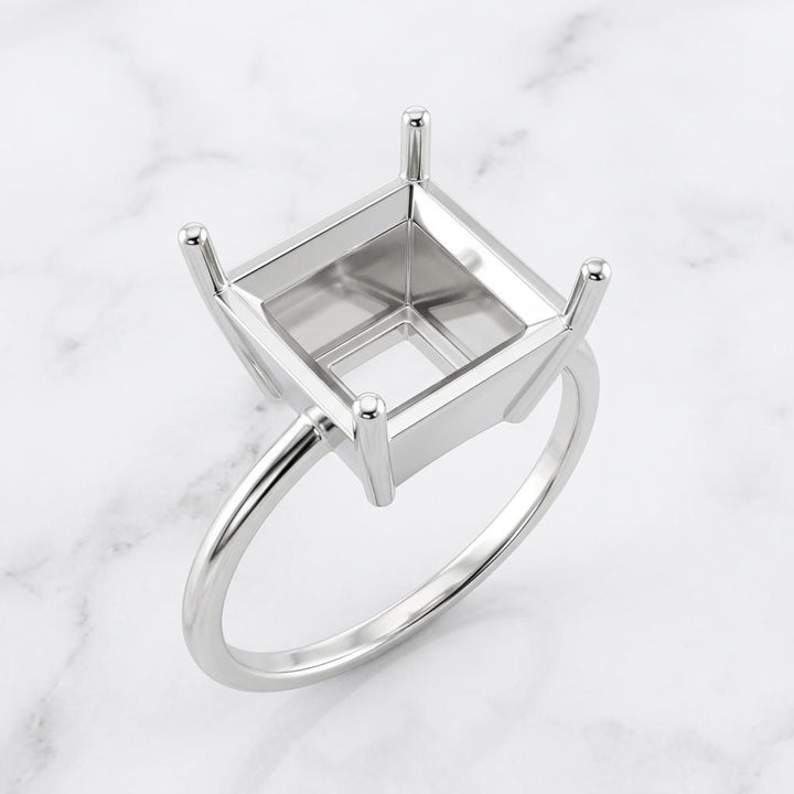 Unset Ring Mount Princess 6.5mm Square, 925 Silver Setting Without Center Piece, 4 Prong Solitaire Semi Mount for Jewelers