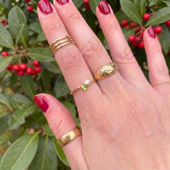 Dainty Peridot & Diamond Bypass Ring, 14K Gold Toi et Moi Ring, August Birthstone Anniversary Gift for Her, Unique Gemstone Promise