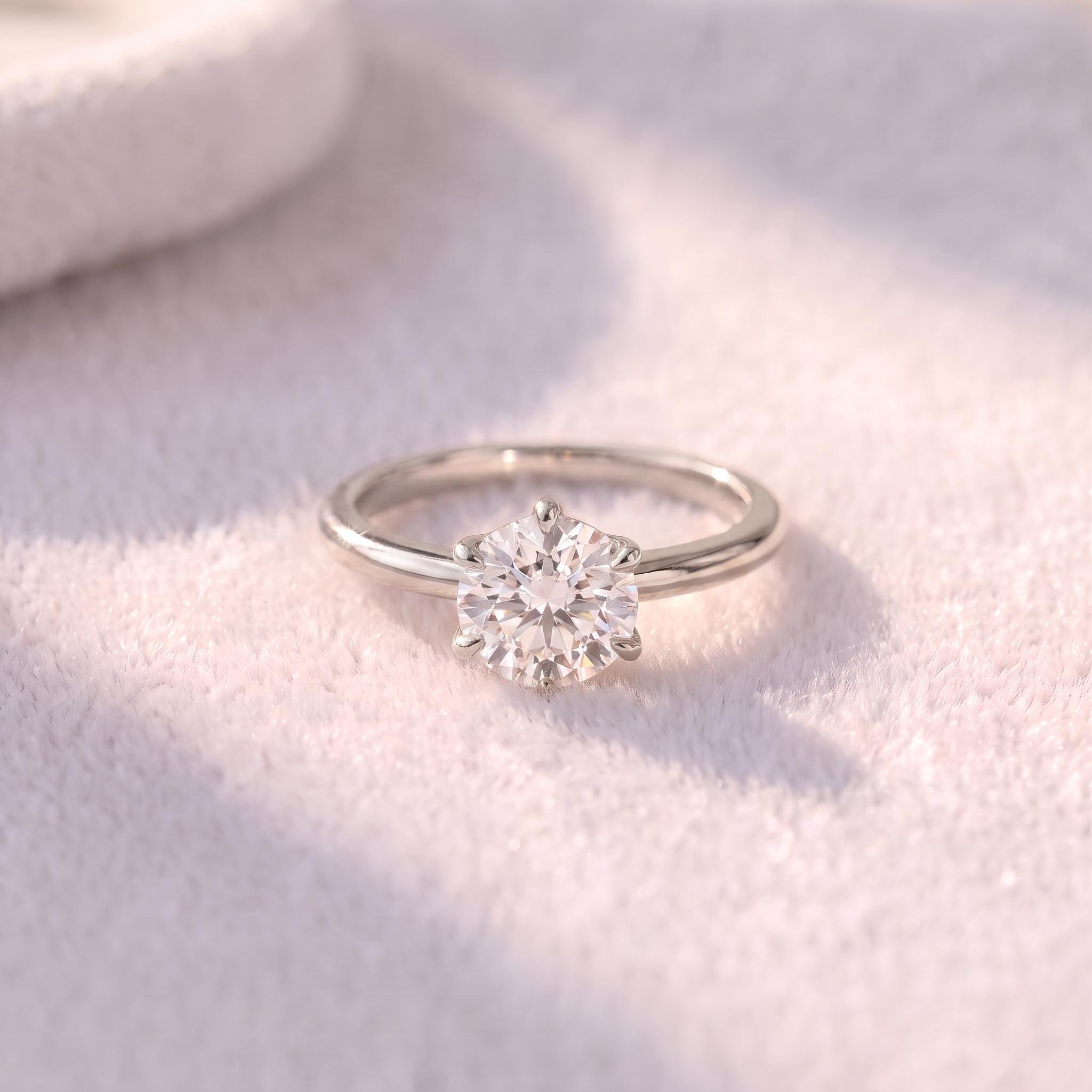Moissanite Solitaire Engagement Ring | Round Brilliant Moissanite Promise Ring | Timeless Wedding Anniversary Ring Gift for Her