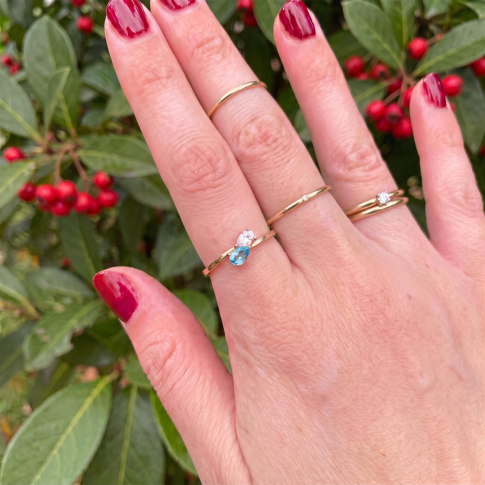Dainty Gold Bypass Ring with Pear Blue Topaz & CZ | Teardrop Gemstone Promise Ring | December Birthstone Ring for Her | Anniversary Gift