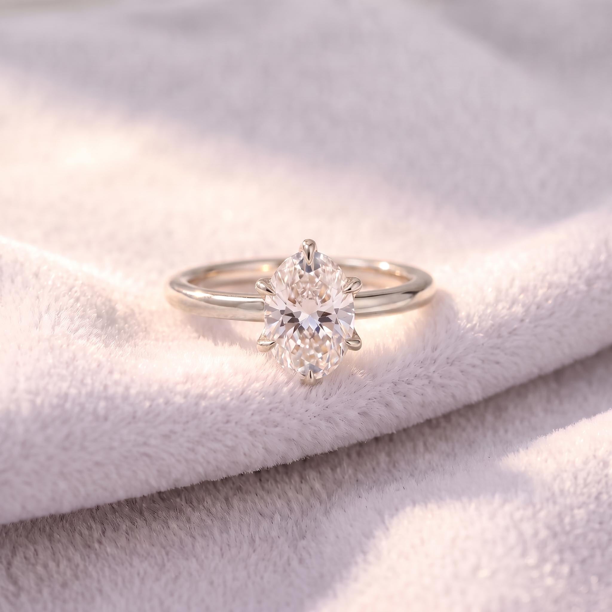 Elegant Oval Moissanite Engagement Ring | 14K Gold Solitaire Promise Ring | Classic Diamond Alternative Proposal Ring | Anniversary Gift