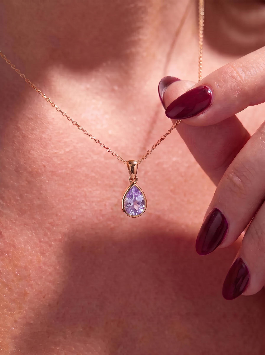 Lavender Amethyst Teardrop Necklace | 14K Gold Purple Pear Cut Pendant | Elegant Everyday Jewelry | Minimalist Gift for Her