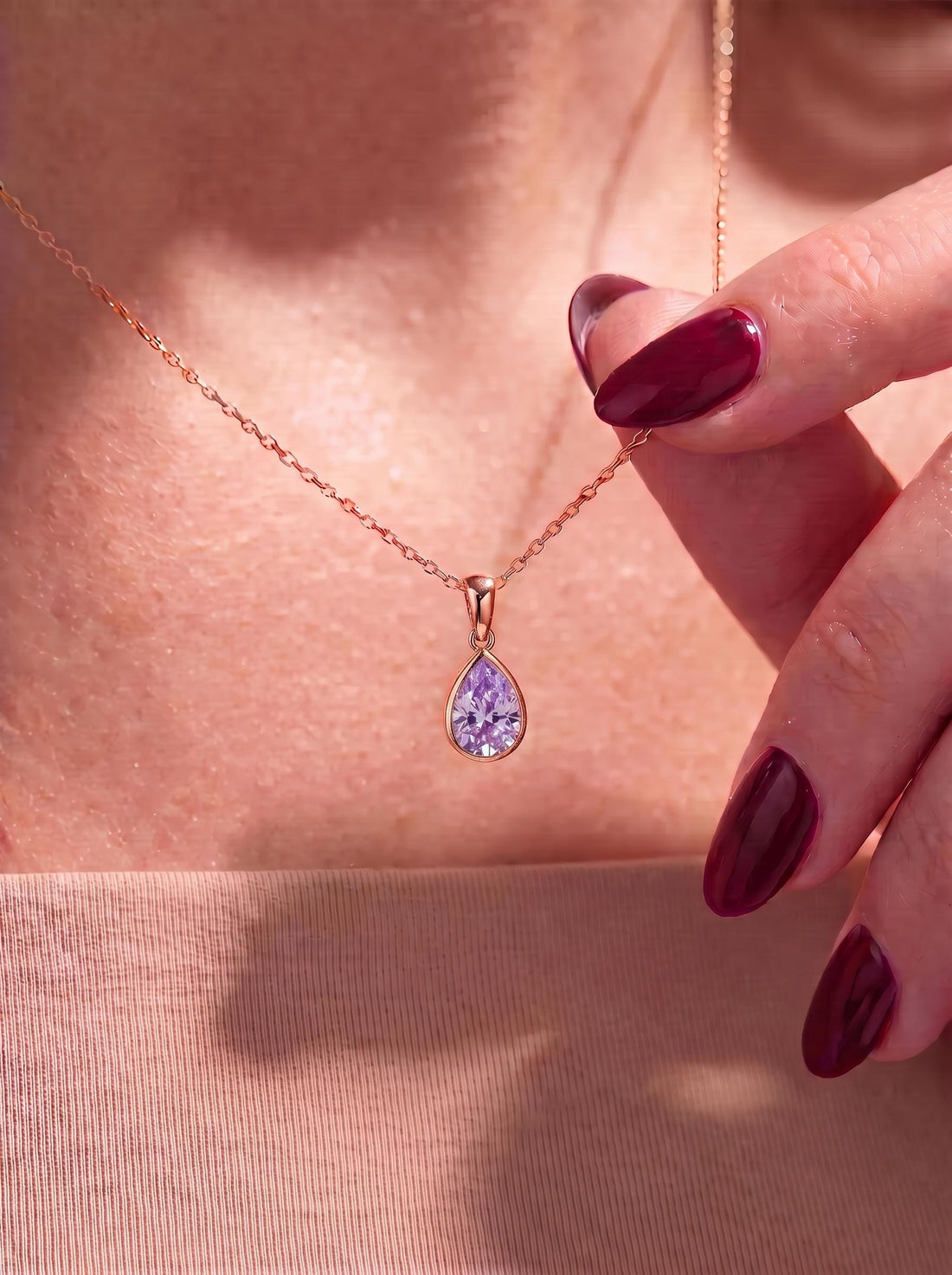 Lavender Amethyst Teardrop Necklace | 14K Gold Purple Pear Cut Pendant | Elegant Everyday Jewelry | Minimalist Gift for Her