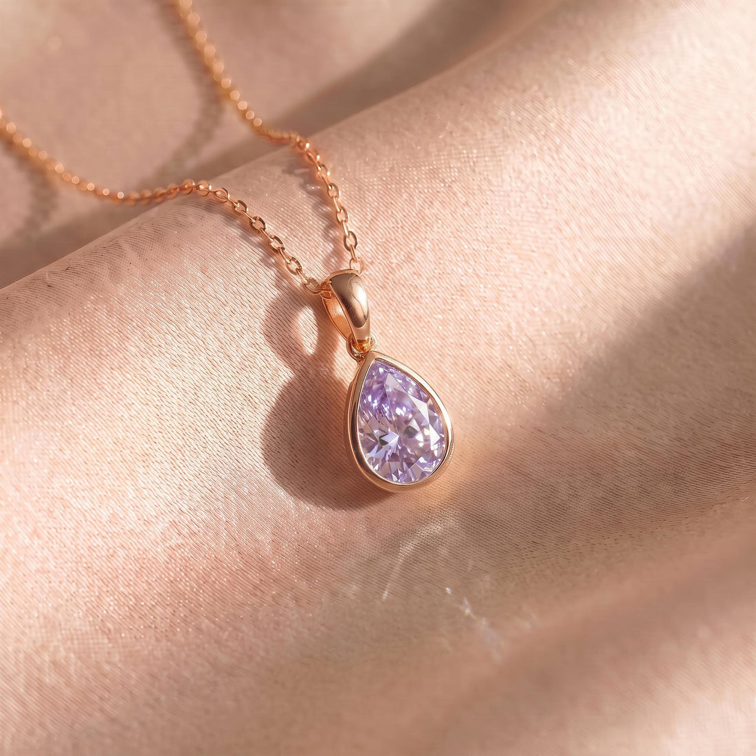 Lavender Amethyst Teardrop Necklace | 14K Gold Purple Pear Cut Pendant | Elegant Everyday Jewelry | Minimalist Gift for Her