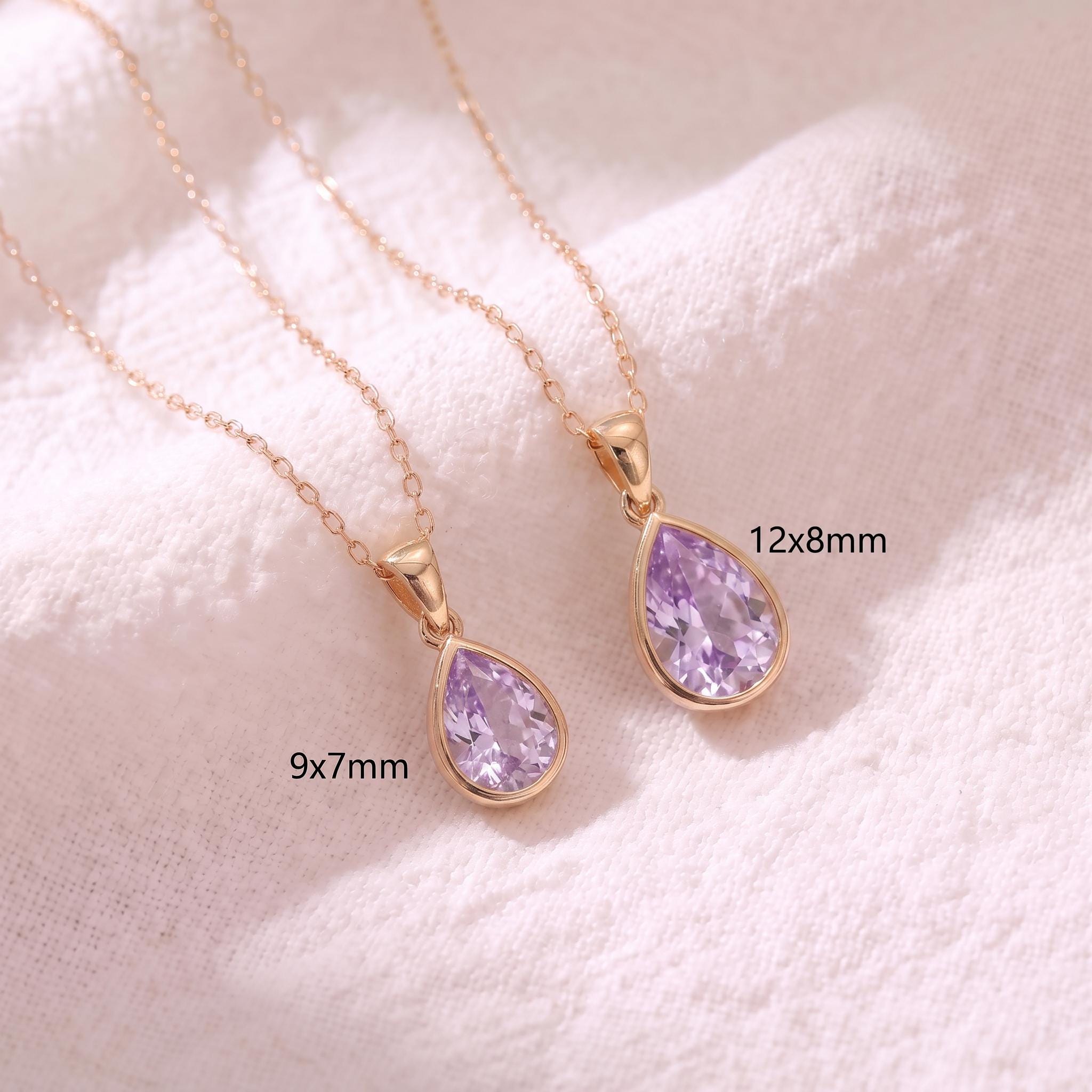 Lavender Amethyst Teardrop Necklace | 14K Gold Purple Pear Cut Pendant | Elegant Everyday Jewelry | Minimalist Gift for Her