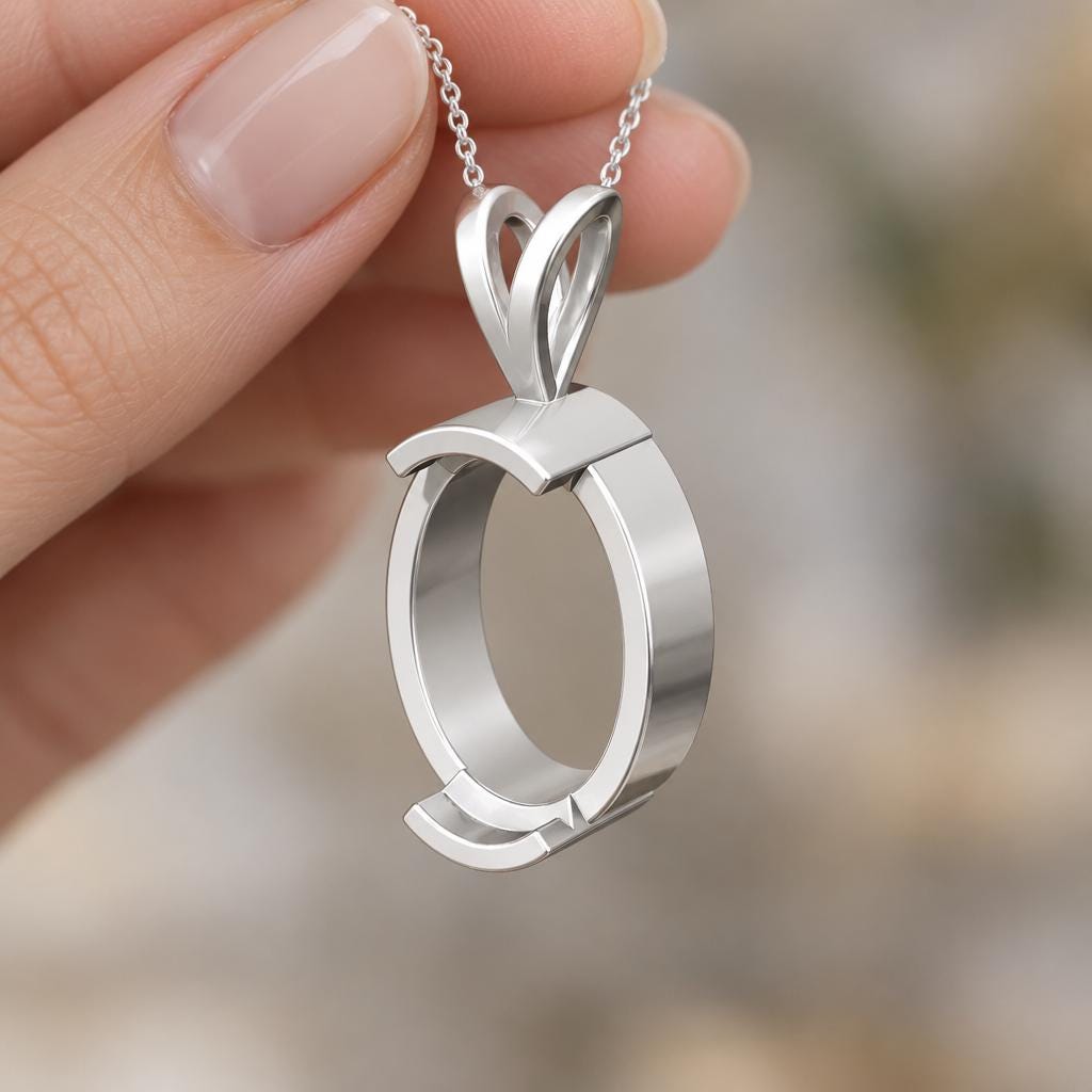 Oval Bezel Pendant Setting 9x7mm, Empty 925 Sterling Silver Pendant Mount with Looped Bail, Blank Necklace Setting for DIY