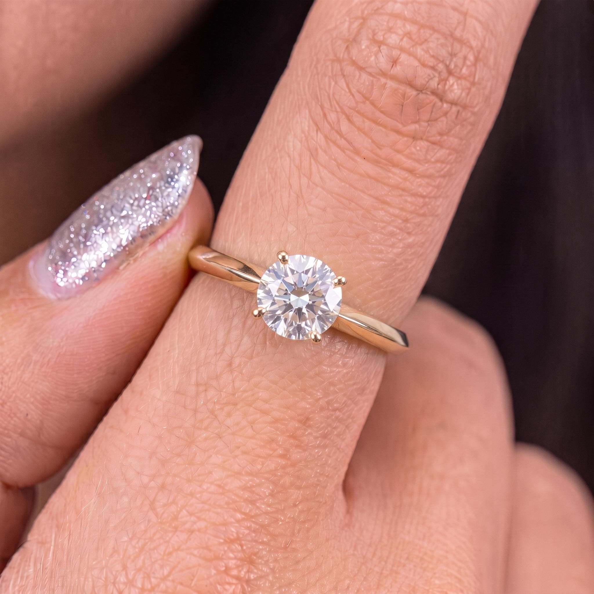 Classic Solitaire Diamond Engagement Ring | Brilliant Cut Diamond in Sterling Silver | Timeless Proposal Ring | Anniversary Gift