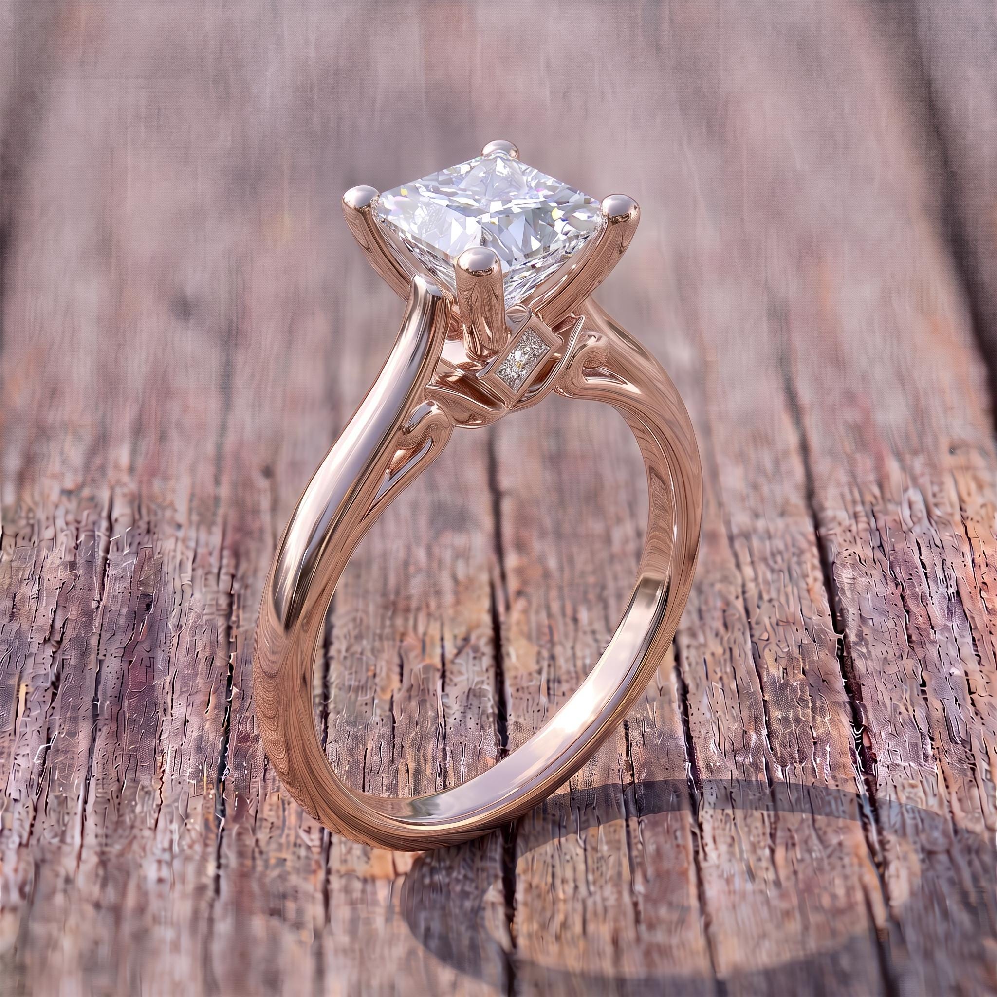 Sparkling Princess Cut Diamond Engagement Ring | Sterling Silver Solitaire with Unique Side Accents | Timeless Proposal Ring for Her