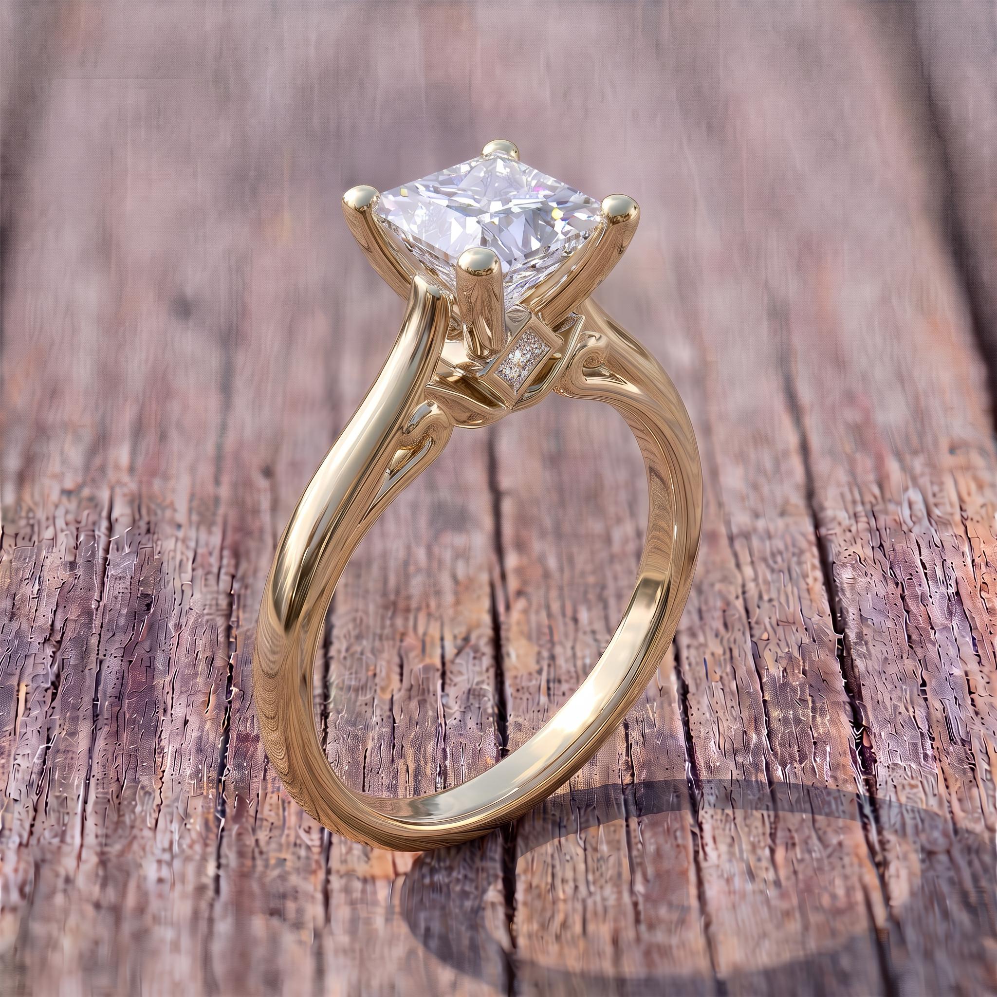Sparkling Princess Cut Diamond Engagement Ring | Sterling Silver Solitaire with Unique Side Accents | Timeless Proposal Ring for Her