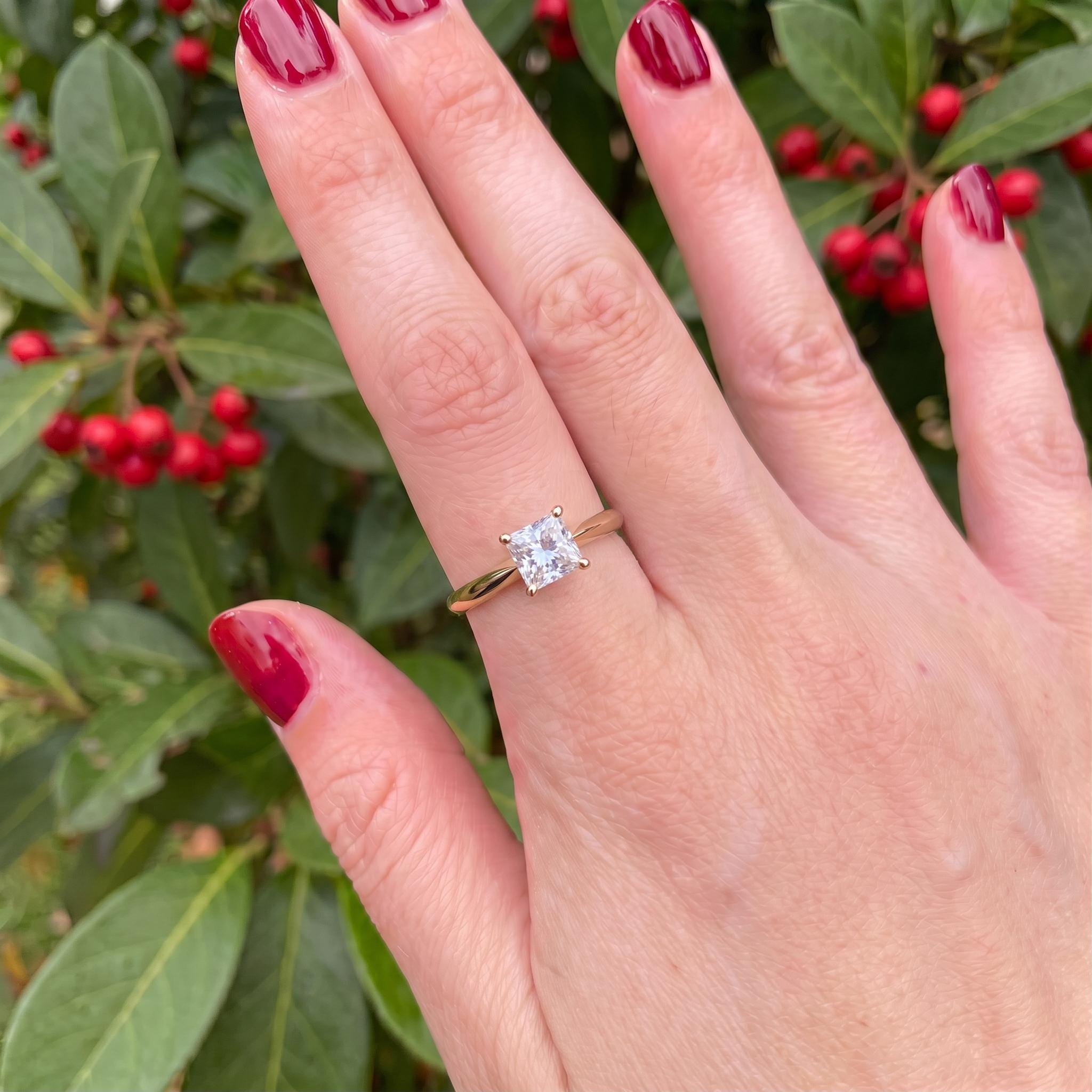 Sparkling Princess Cut Diamond Engagement Ring | Sterling Silver Solitaire with Unique Side Accents | Timeless Proposal Ring for Her