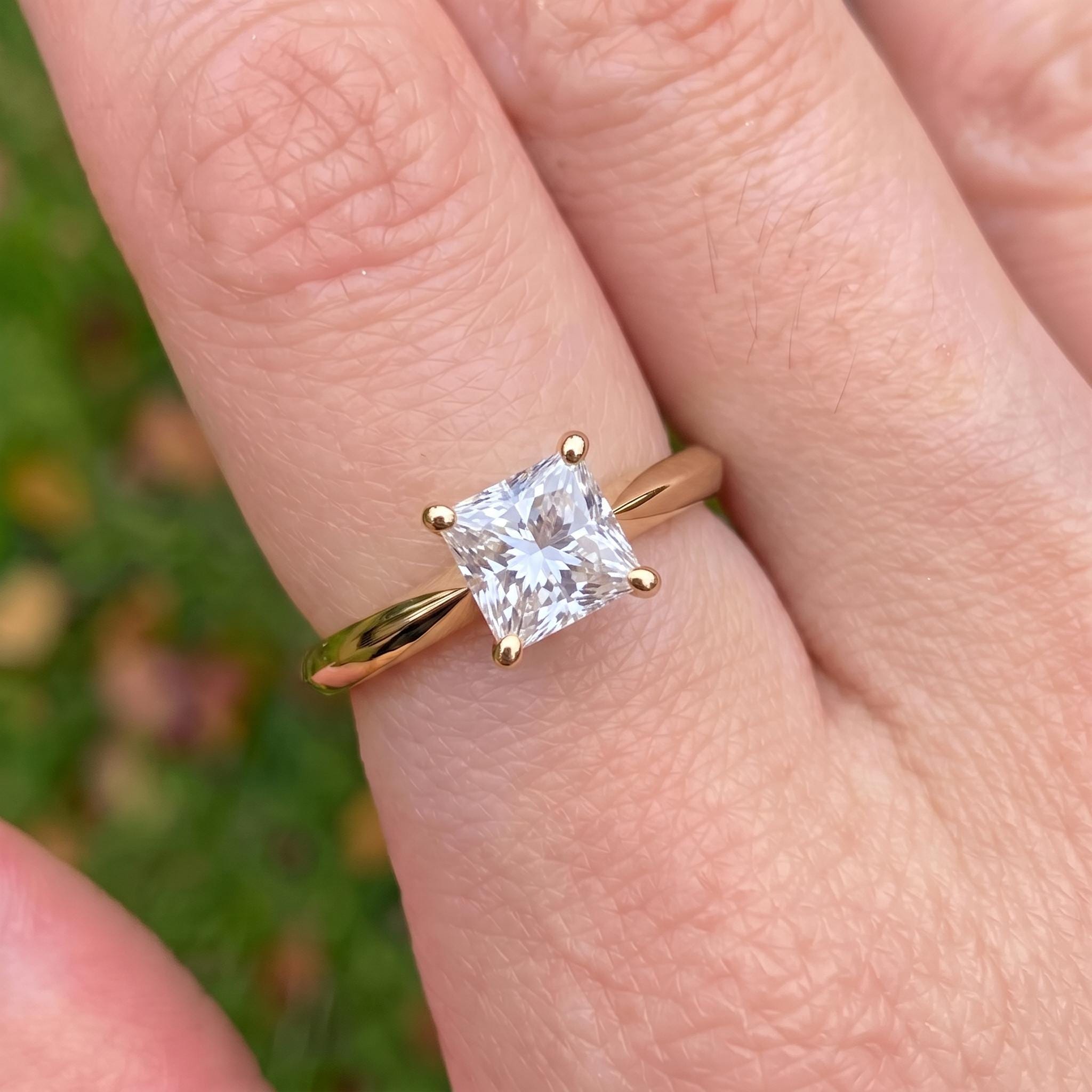 Sparkling Princess Cut Diamond Engagement Ring | Sterling Silver Solitaire with Unique Side Accents | Timeless Proposal Ring for Her